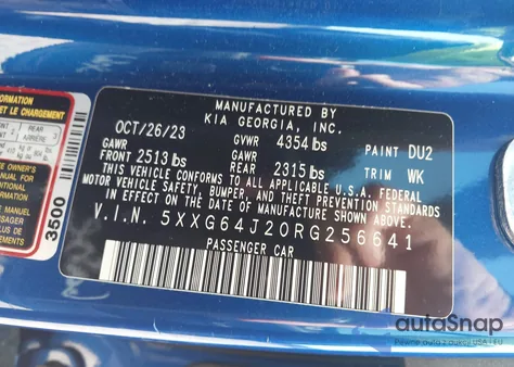 2024 Kia K5 Gt-Line z USA, uszkodzony, nr VIN 5XXG64J20RG256641